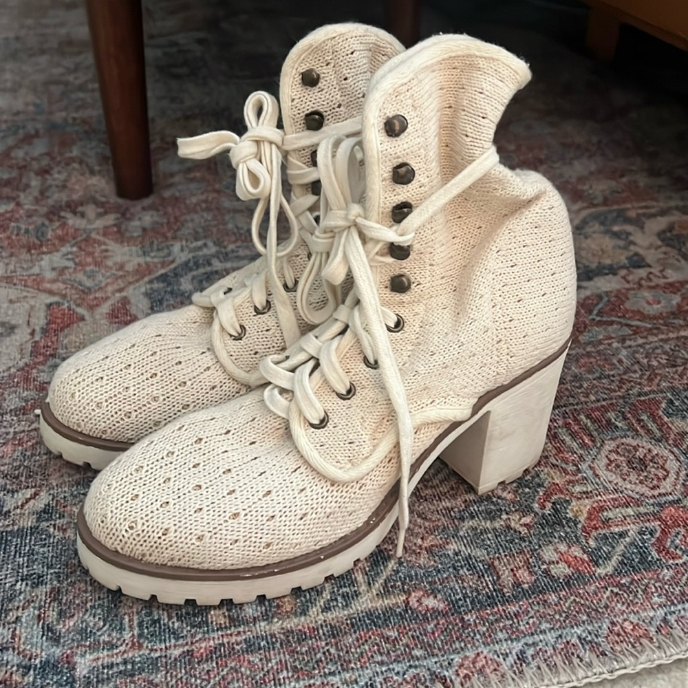 Free People sweater knit heeled booties